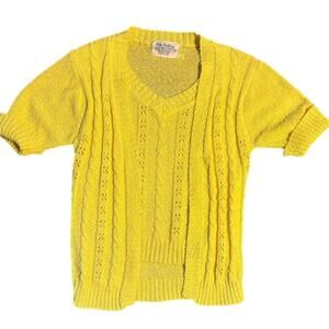 60s yellow one piece knit sweater cardigan